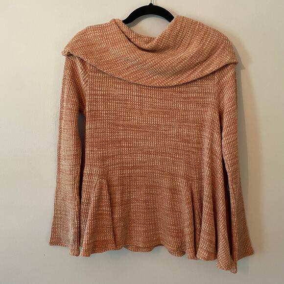 Anthropologie Pink Waffle Knit Flowy Sweater Boho Cowlneck Women's size Small - Picture 5 of 9